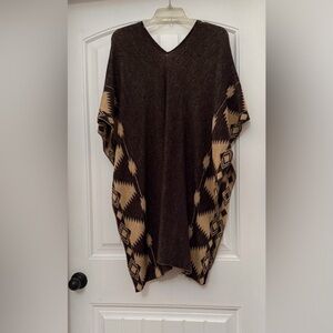 Brown and Tan Geometric Poncho